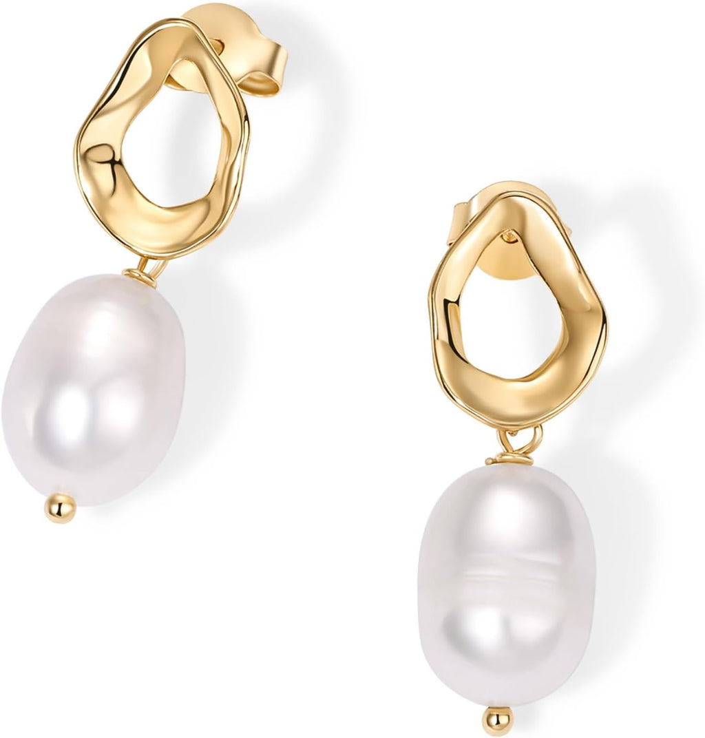 14K Gold Plated Pearl Earrings for Women, Statement Bridal Earrings