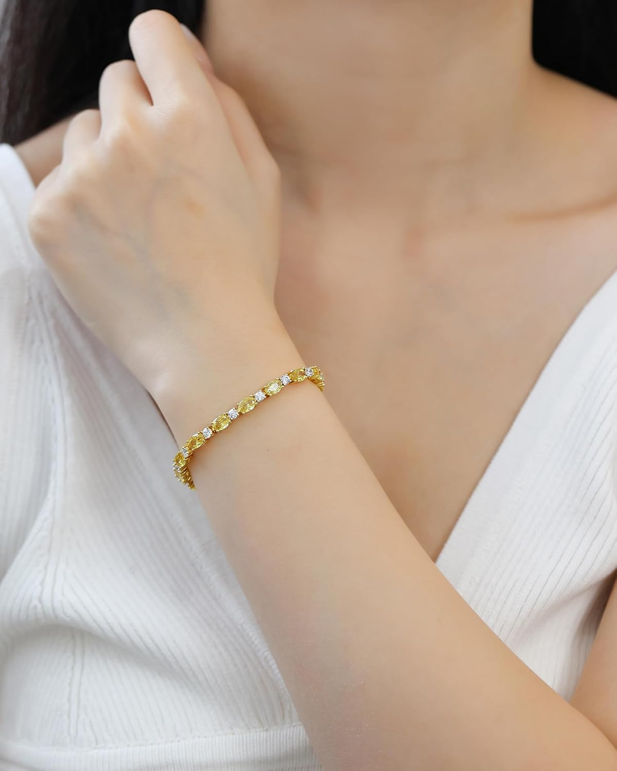 14K Gold Plated Silver Birthstone Tennis Bracelets for Women 7" Secondary image