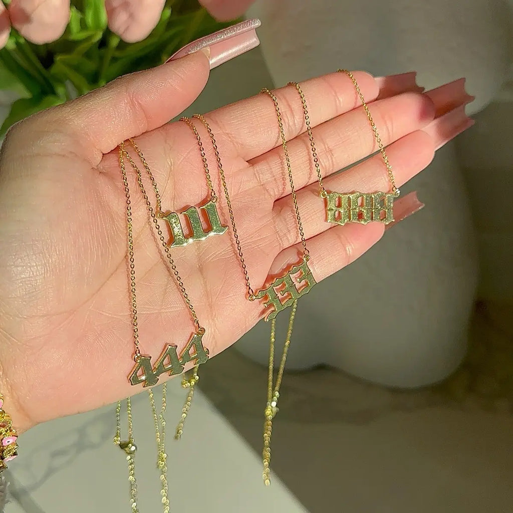 Angel Number and Evil Eye Necklace Set
