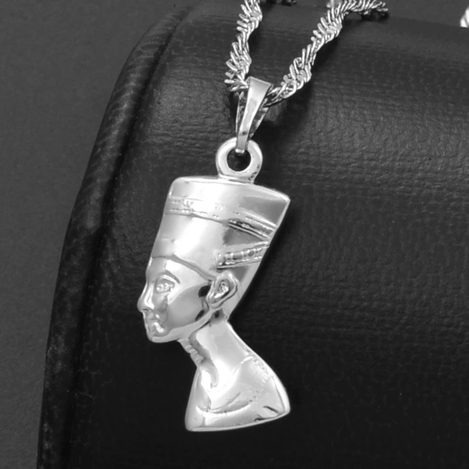 Small Ancient Egyptian Queen Pendant Necklaces Egypt Nefertiti Head Portrait Jewelry @005604