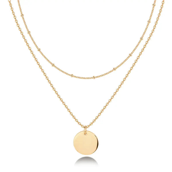 PAVOI 14K Gold Plated Women'S Minimalist Layered Coin Pendant Necklace