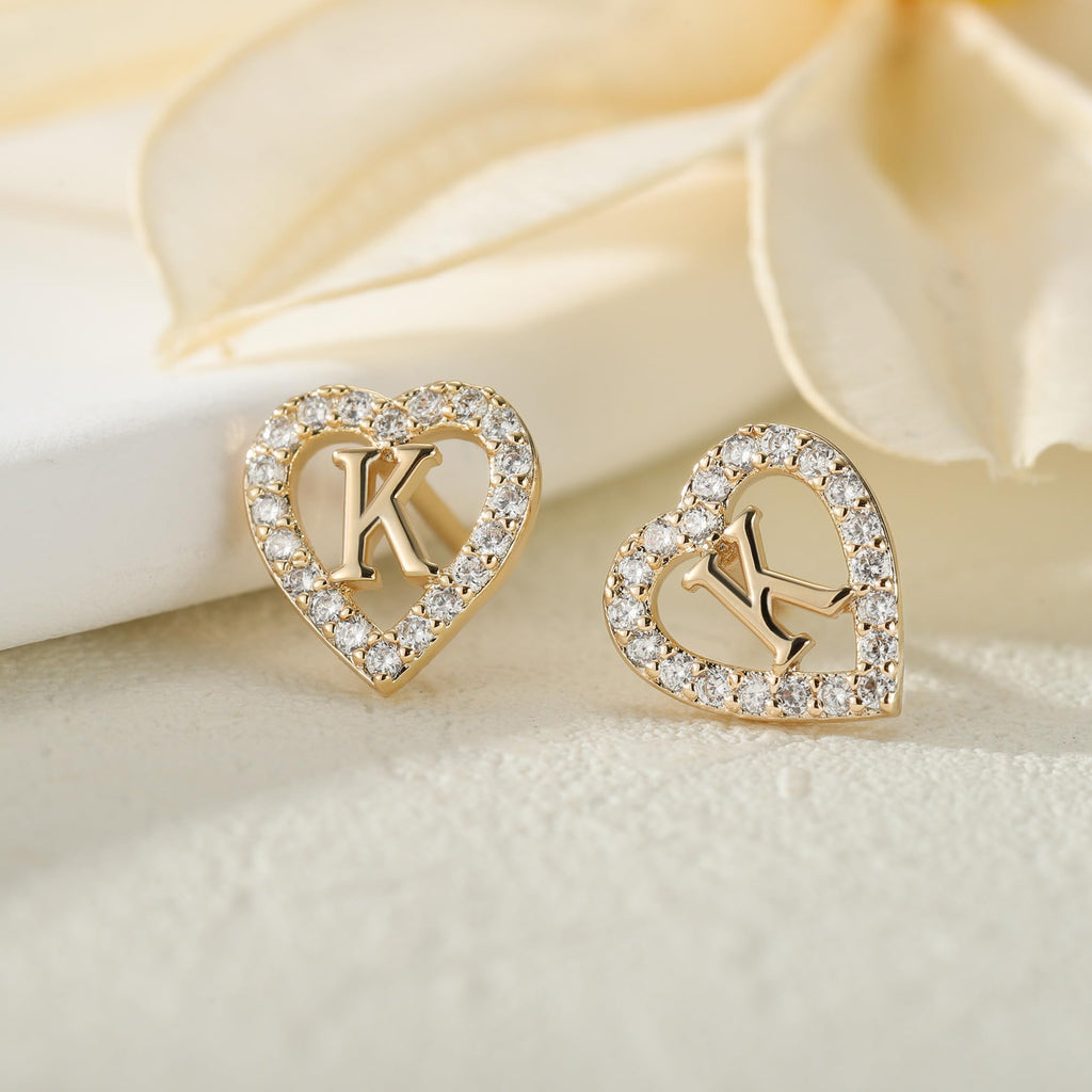 4 5 6 7 8 9 10 11 12 13 14 15 16 Year Old Birthday Gifts for Tween Teen Teenage Girl Gift Idea Cz Initial A-Z Heart Stud Earrings for Women Jewelry