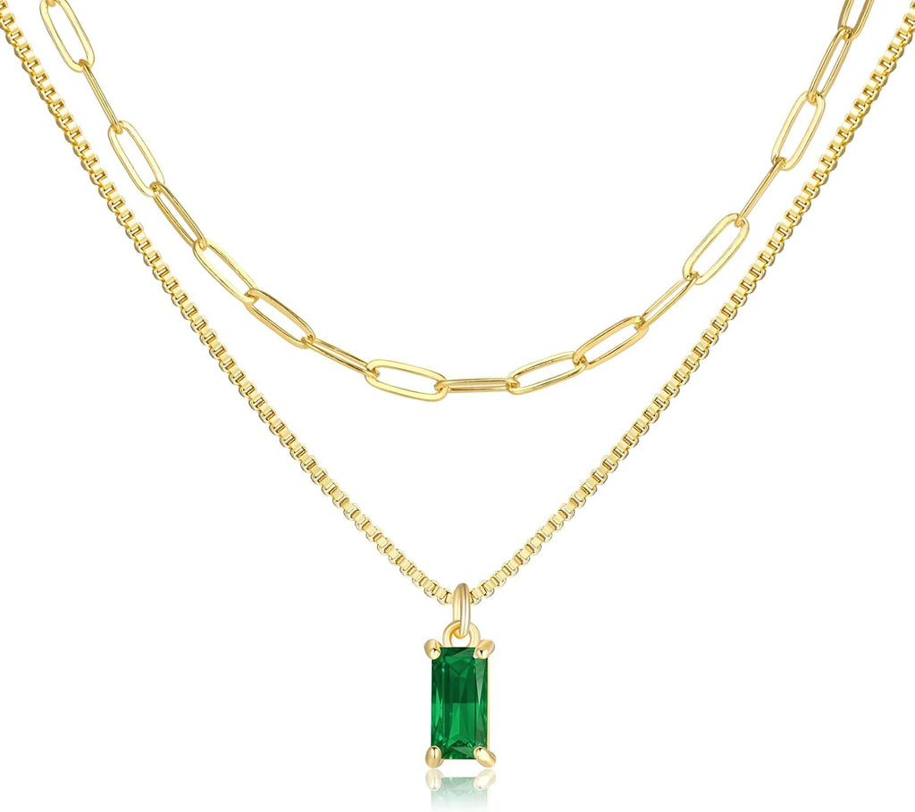 2 PCS 14K Gold Pendant Necklaces for Women, Birthstone