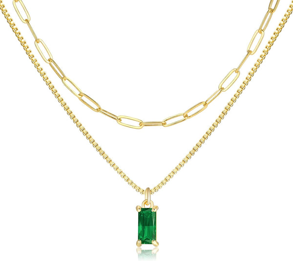 2 PCS 14K Gold Pendant Necklaces for Women, Birthstone