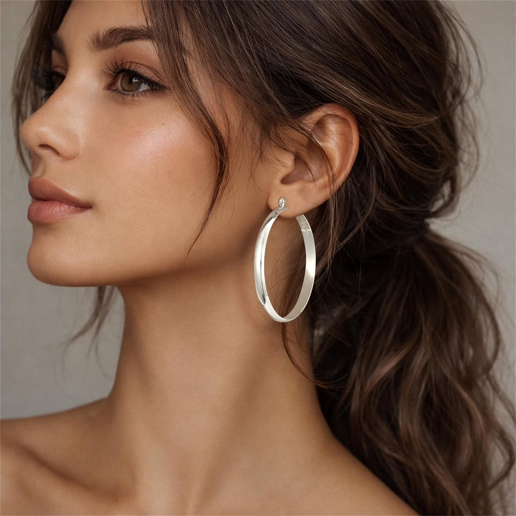 18K White Gold Plated Hoop Earrings for Women Big Chunky S925 Sterling Silver Post Hypoallergenic Earrings Birthday Graduation Jewelry Gifts Teen Her Mom Girlfriend Wife Adults Ideas 50Mm