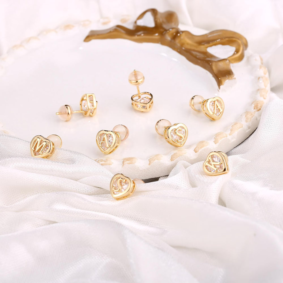 14K Gold Plated Initial Heart Stud Earrings for Teens Little Girls Daughter Granddaughter Niece Jewelry Birthday Gifts for Women