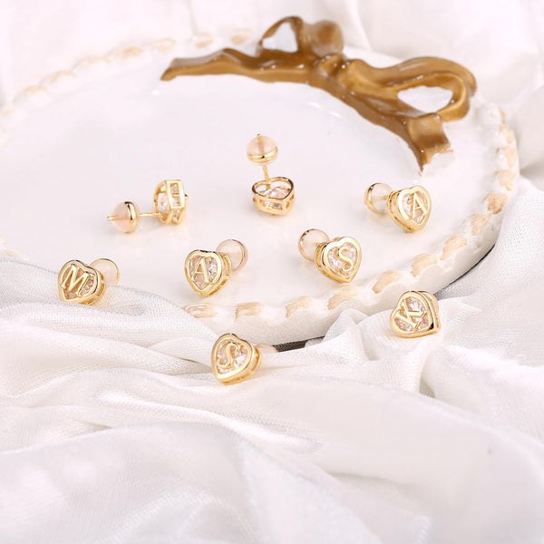 14K Gold Plated Initial Heart Stud Earrings for Teens Little Girls Daughter Granddaughter Niece Jewelry Birthday Gifts for Women