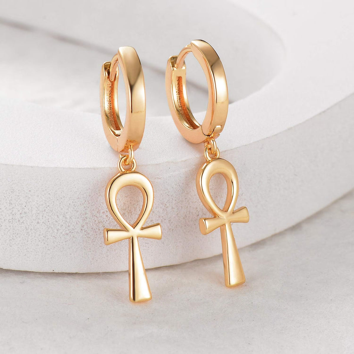 14K Gold Plated Dainty Star Cross Huggie Hoop Pendant Earrings Jewelry Gift for Women