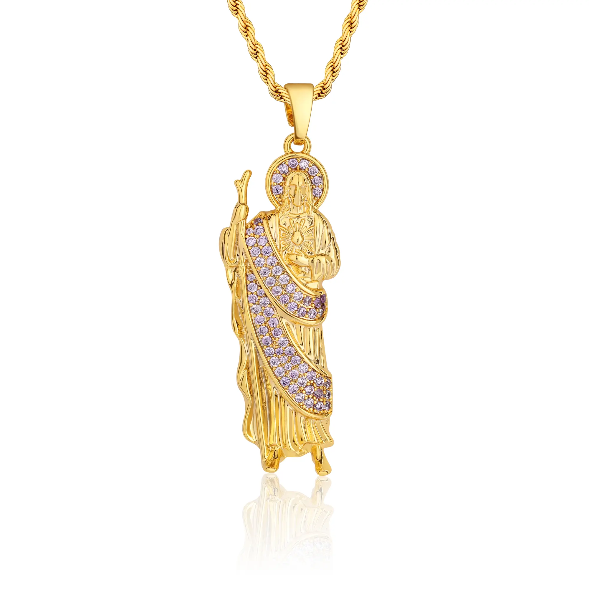 San Judas Crystal Pendant Necklace – Gold CZ Jewelry Gift for Women Secondary image