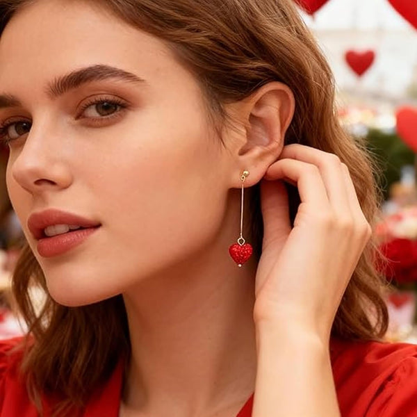 Valentines Outfits for Women Valentines Earrings Heart Earrings for Women Sparkling Red Heart Rhinestone Dangle Earring Valentine'S Day Gifts for Her Valentine Jewelry Accessories