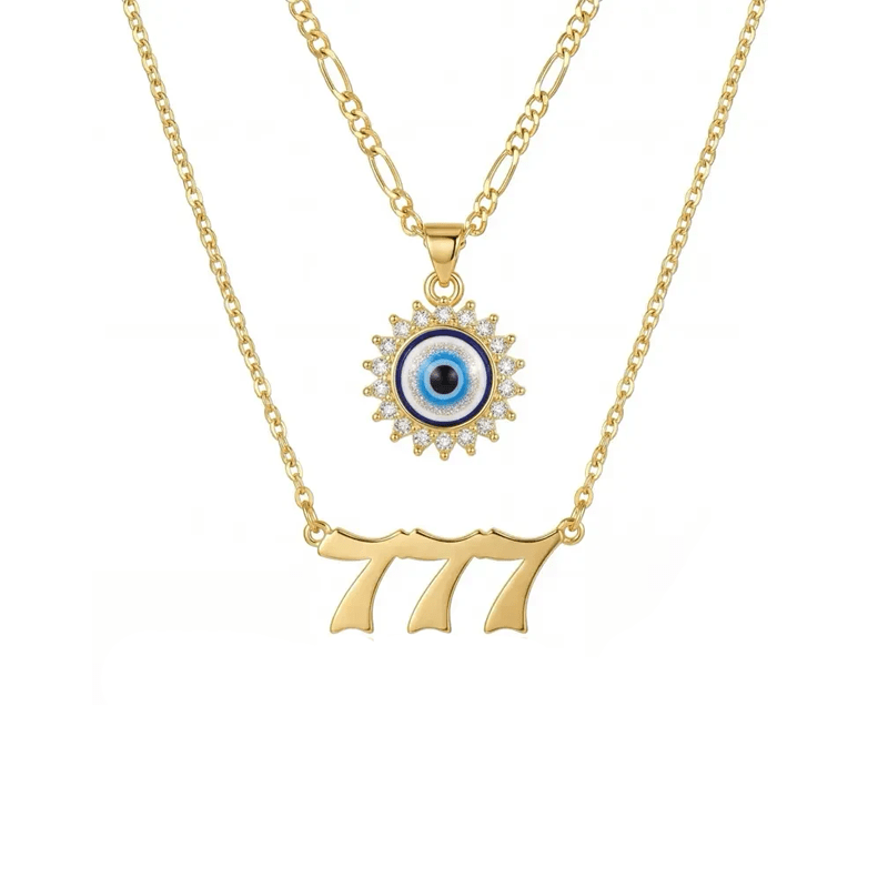 Angel Number and Evil Eye Necklace Set - KARMARKA Main image