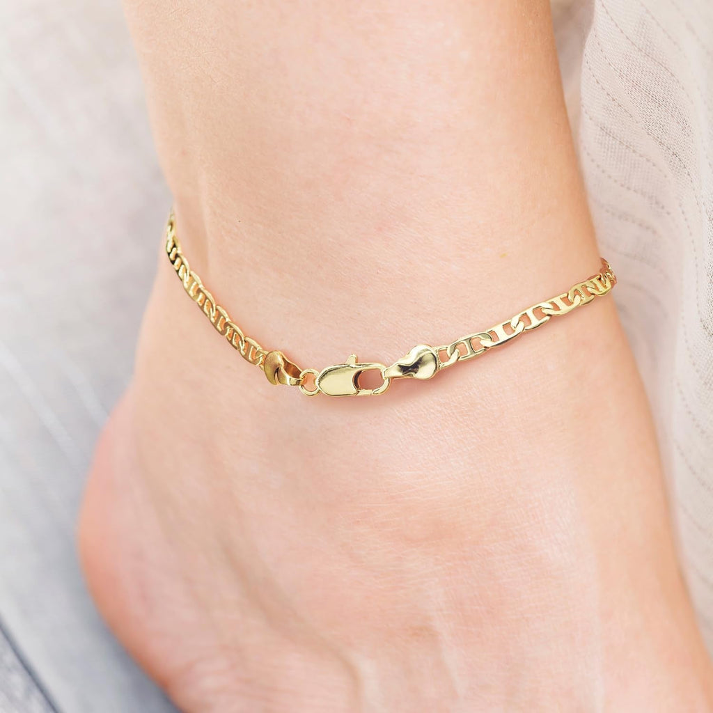 Ankle Bracelets 14K Gold Ankle Bracelets for Women 3.6Mm 9-11” - KARMARKA