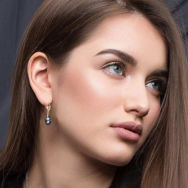 Austrian Crystal Teardrop Leverback Dangle Earrings for Women Fashion 14K Gold Plated Hypoallergenic Jewelry - KARMARKA