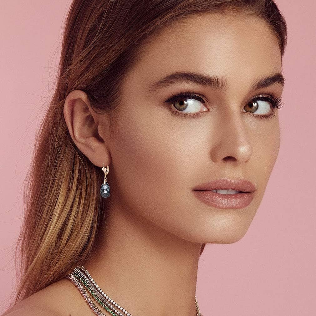 Austrian Crystal Teardrop Leverback Dangle Earrings for Women Fashion 14K Gold Plated Hypoallergenic Jewelry - KARMARKA
