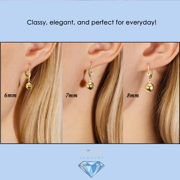14K Gold Ball Drop Dangle Earrings with Lever-Backs, 14K Yellow Gold and 14K White Gold, Designed in New York City, by TILO Jewelry