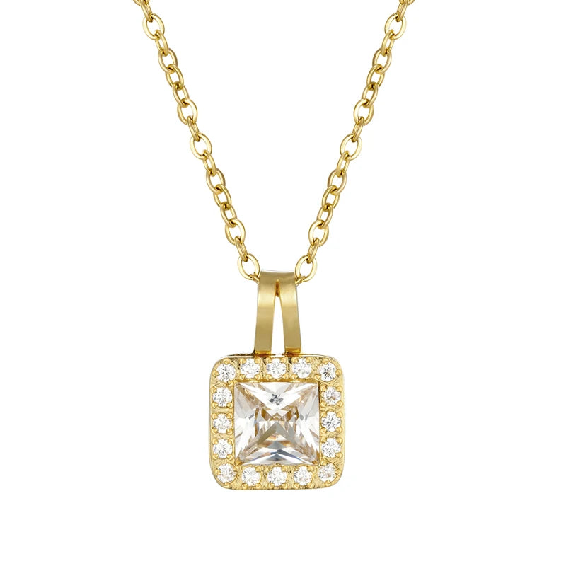 Small and Exquisite Super Shiny Crystal Pendant Necklaces Inlaid with a Circle of Zircon Titanium Steel Women Love Necklaces