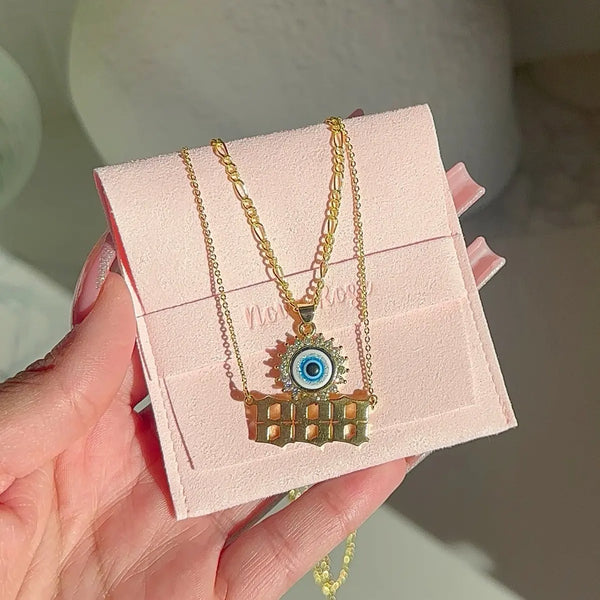 Angel Number and Evil Eye Necklace Set