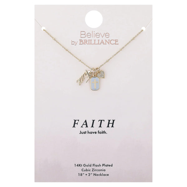 Women'S 14Kt Gold Flash Plated Cubic Zirconia "Faith" Charm Necklace, 18+2"