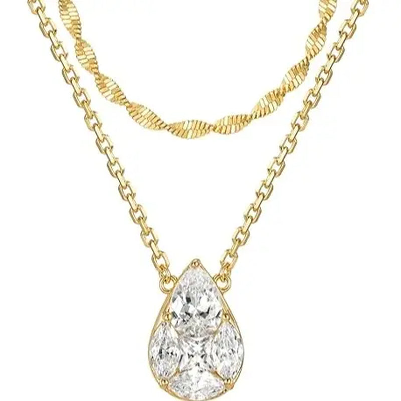 Women'S Gold-Plated Cubic Zirconia Layered Necklaces - Dainty Layering Jewelry with Paperclip Chain, Simple Choker Gift for Women
