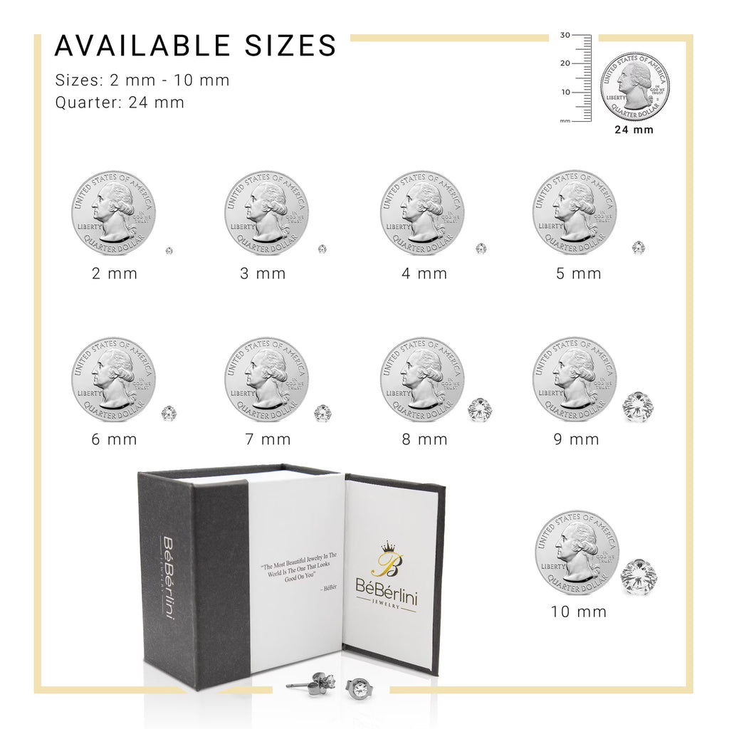 Women Stud Earrings Cubic Zirconia Silver Stainless Steel Jewelry round 8 Mm
