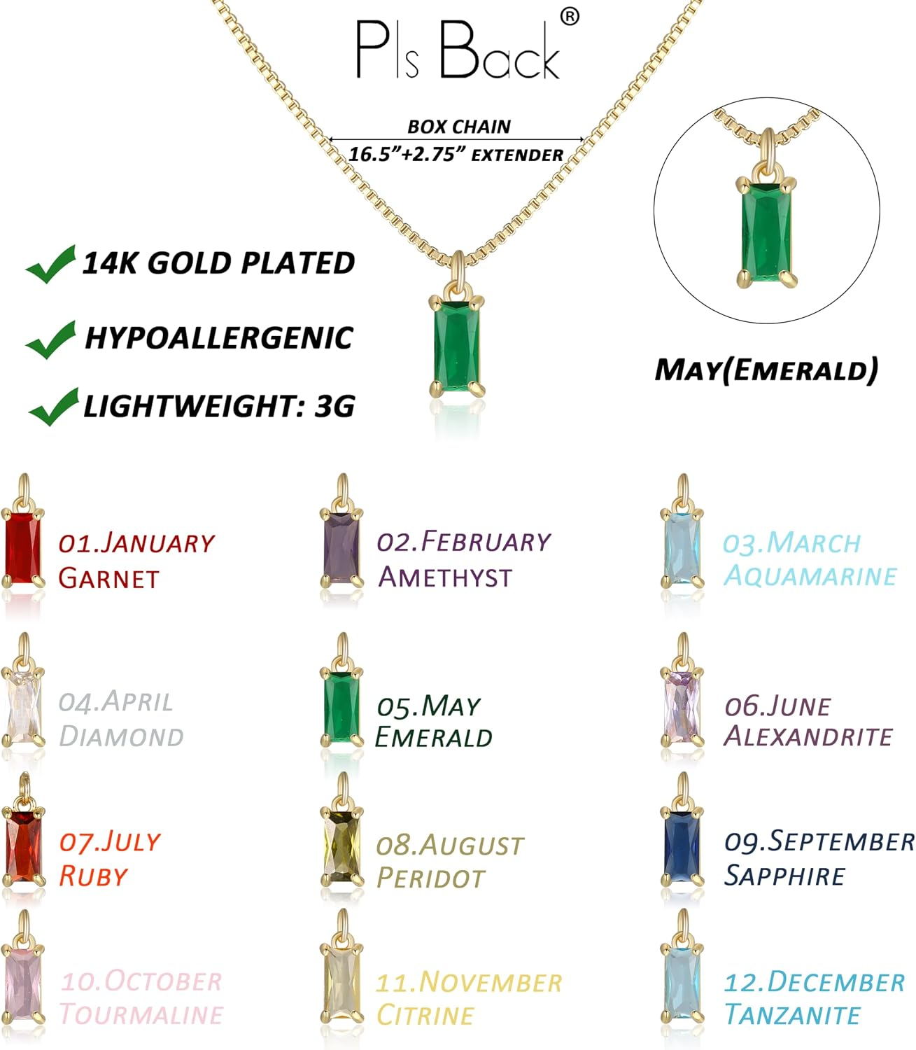 2 PCS 14K Gold Pendant Necklaces for Women, Birthstone Secondary image