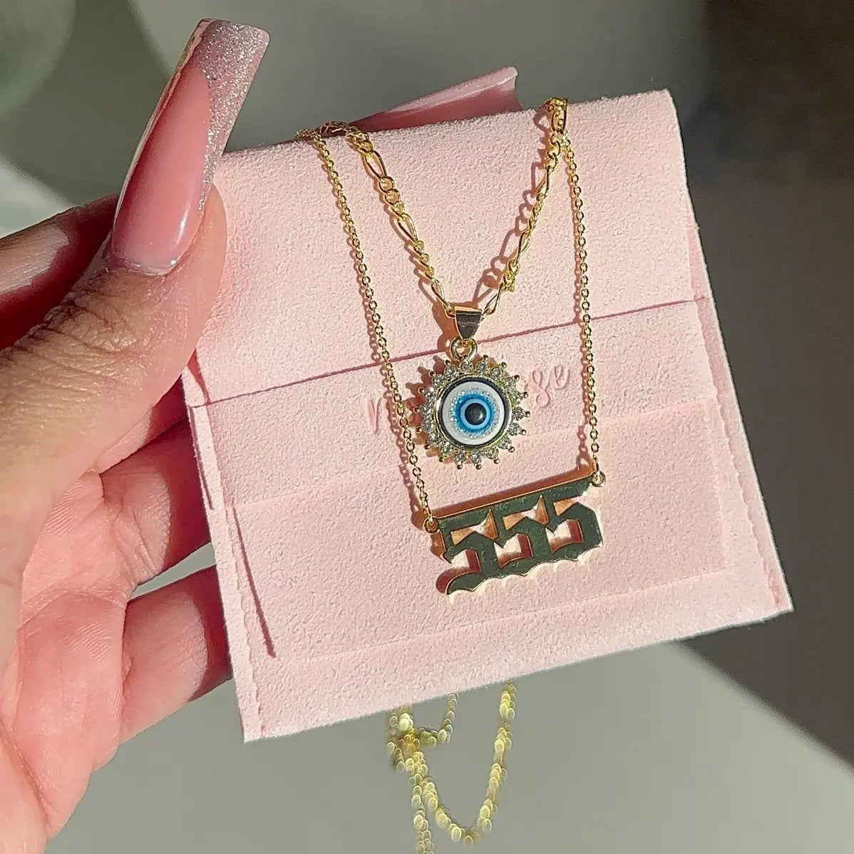 Angel Number and Evil Eye Necklace Set