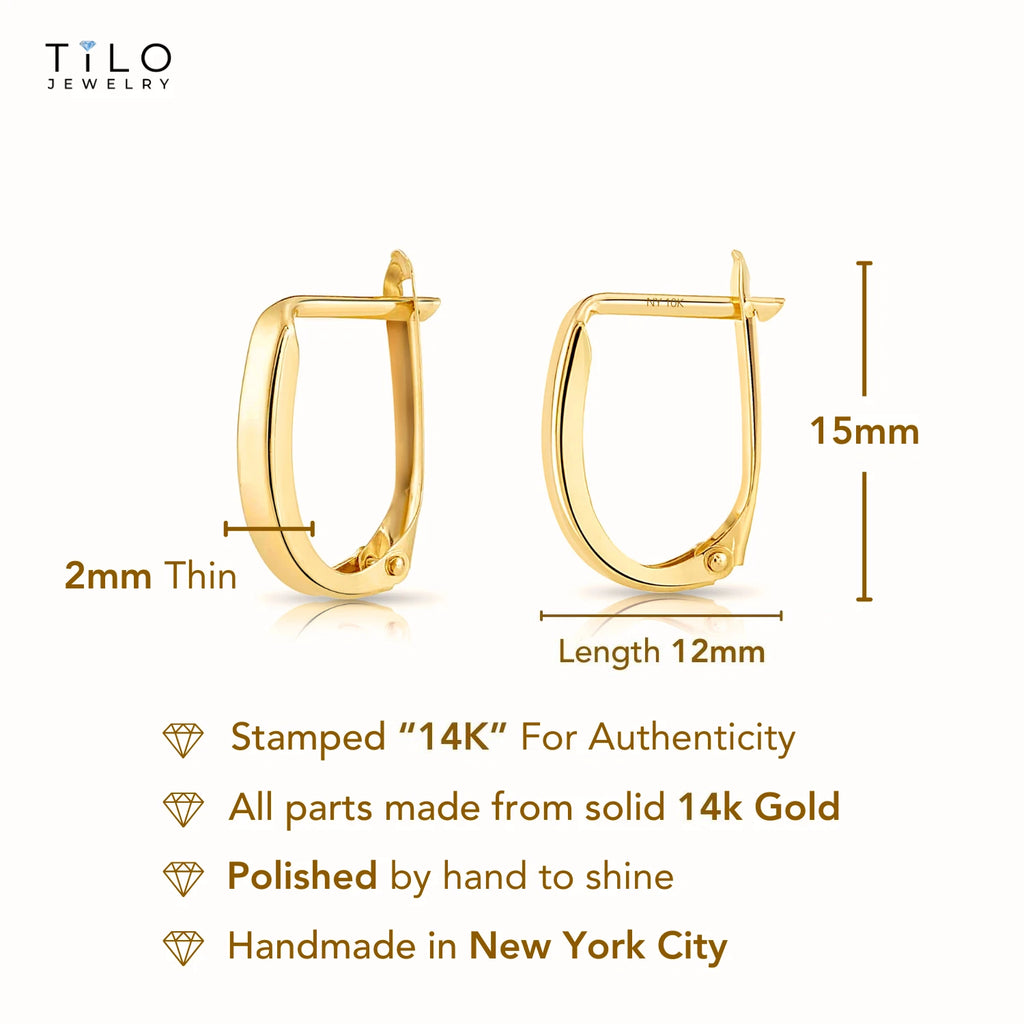 14K Yellow Gold Shiny Oval Plain Huggie Hoop Earrings | Handmade Fine Jewelry | Women & Unisex