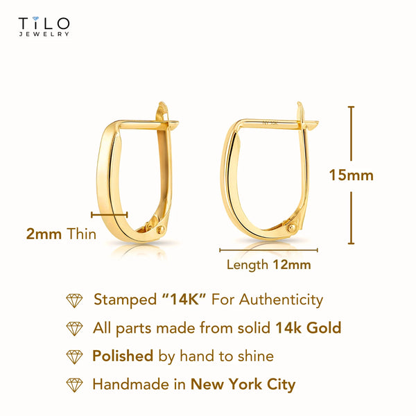 14K Yellow Gold Shiny Oval Plain Huggie Hoop Earrings | Handmade Fine Jewelry | Women & Unisex