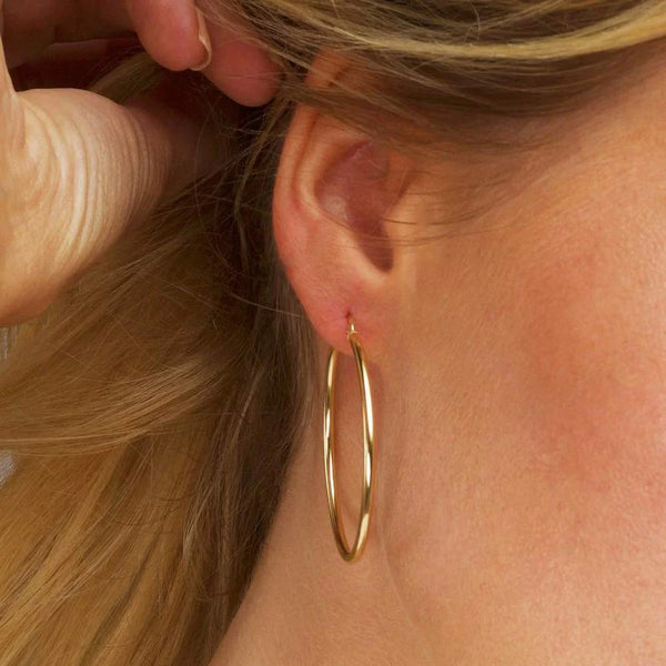 Thick Gold Plated Chunky Small Hollow Tube Hoops Earrings for Women Hypoallergenic Lightweight Jewelry Birthday Gift for Women 13/15/20/25/30/40Mm
