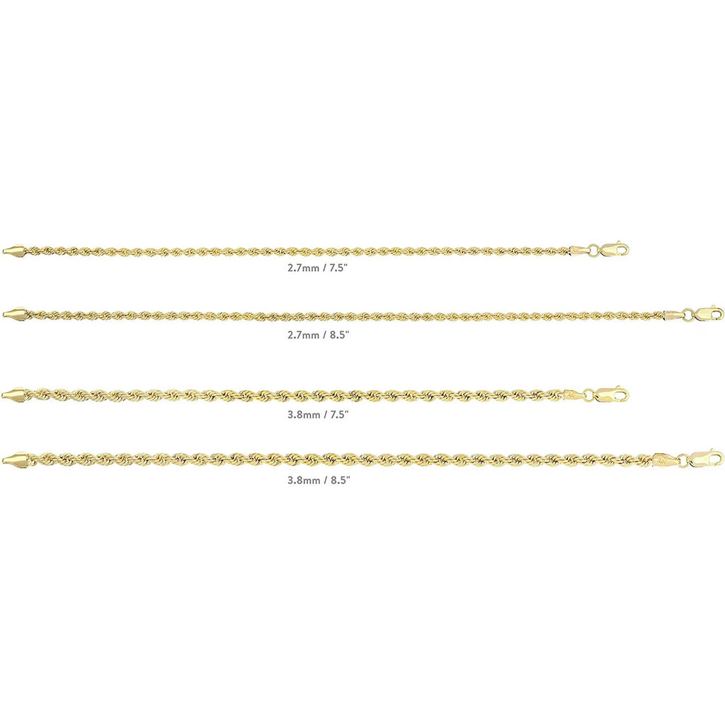 Gold Filled Chain Bracelet Collection - 14K Solid Yellow Gold Filled Rope Chain Bracelets (2.7Mm-3.8Mm) for Women and Men with Different Sizes (2.7Mm, 3.8Mm)