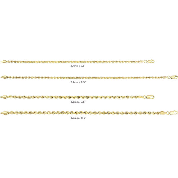 Gold Filled Chain Bracelet Collection - 14K Solid Yellow Gold Filled Rope Chain Bracelets (2.7Mm-3.8Mm) for Women and Men with Different Sizes (2.7Mm, 3.8Mm)
