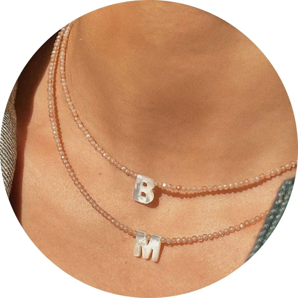 Pendant Necklaces for Women Initial Choker Necklace Beaded Shell Letter Bracelet Trendy Tiny A-Z Simple Jewelry