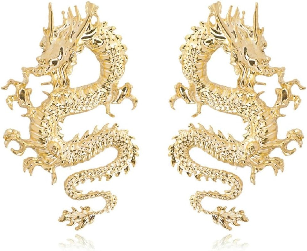 Punk Dragon Earrings, Ancient Chinese Dragon Dangle Earrings for Women, Bohemian Dragon Animal Vacation Earrings for Ladies, Vintage Dragon Statement Earrings Summer Boho Jewelry