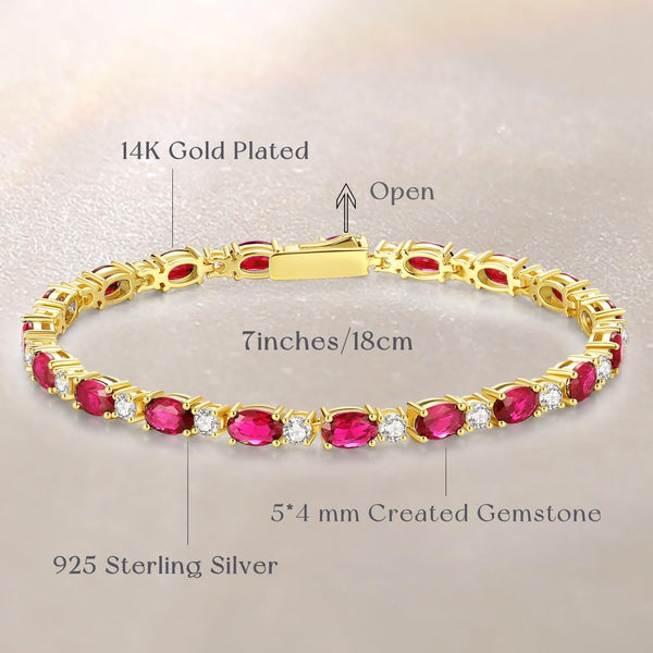 14K Gold Plated Silver Birthstone Tennis Bracelets for Women 7"