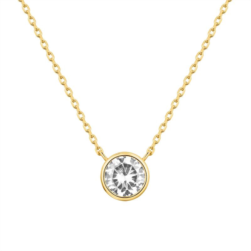 PAVOI 14K Gold Plated Circle CZ Solitaire Necklace - Dainty Elegant Bezel Pendant Necklace for Women