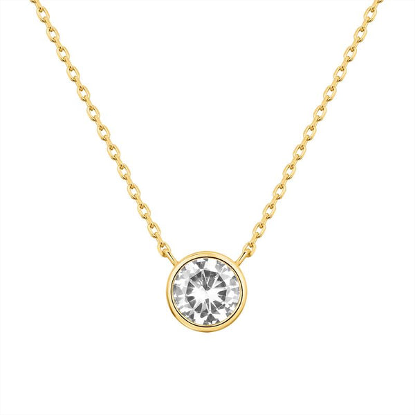 PAVOI 14K Gold Plated Circle CZ Solitaire Necklace - Dainty Elegant Bezel Pendant Necklace for Women
