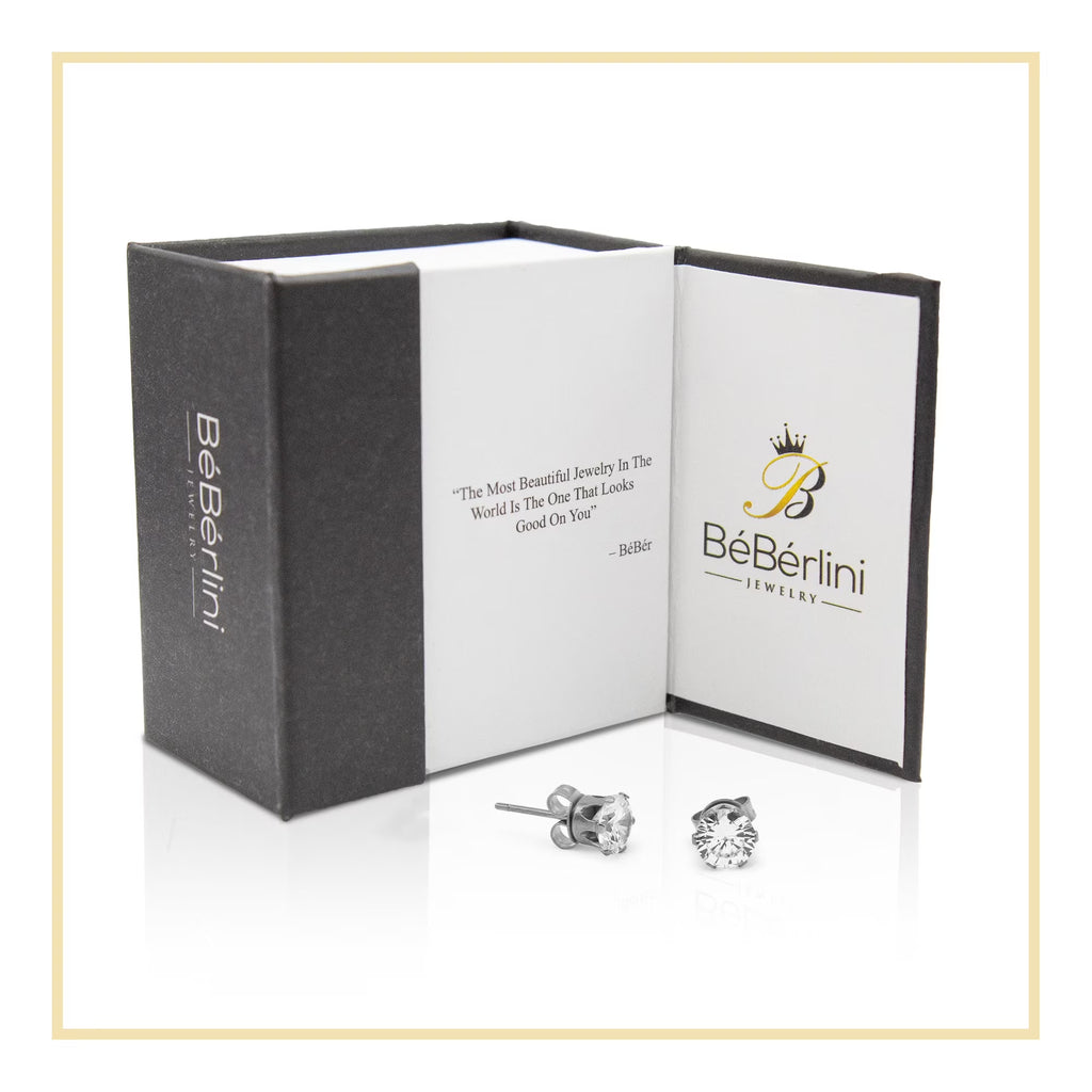 Women Stud Earrings Cubic Zirconia Silver Stainless Steel Jewelry round 6 Mm