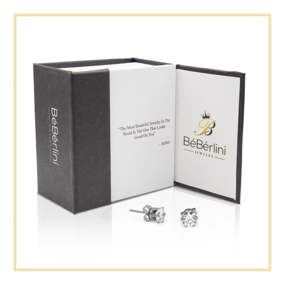 Women Stud Earrings Cubic Zirconia Silver Stainless Steel Jewelry round 6 Mm