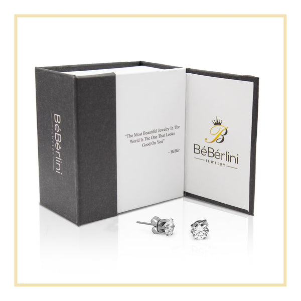 Women Stud Earrings Cubic Zirconia Silver Stainless Steel Jewelry round 6 Mm