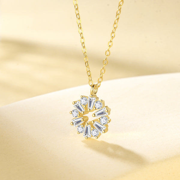 Gold Cute Necklace,Sterling Silver Dainty round CZ Pendant Necklaces for Women