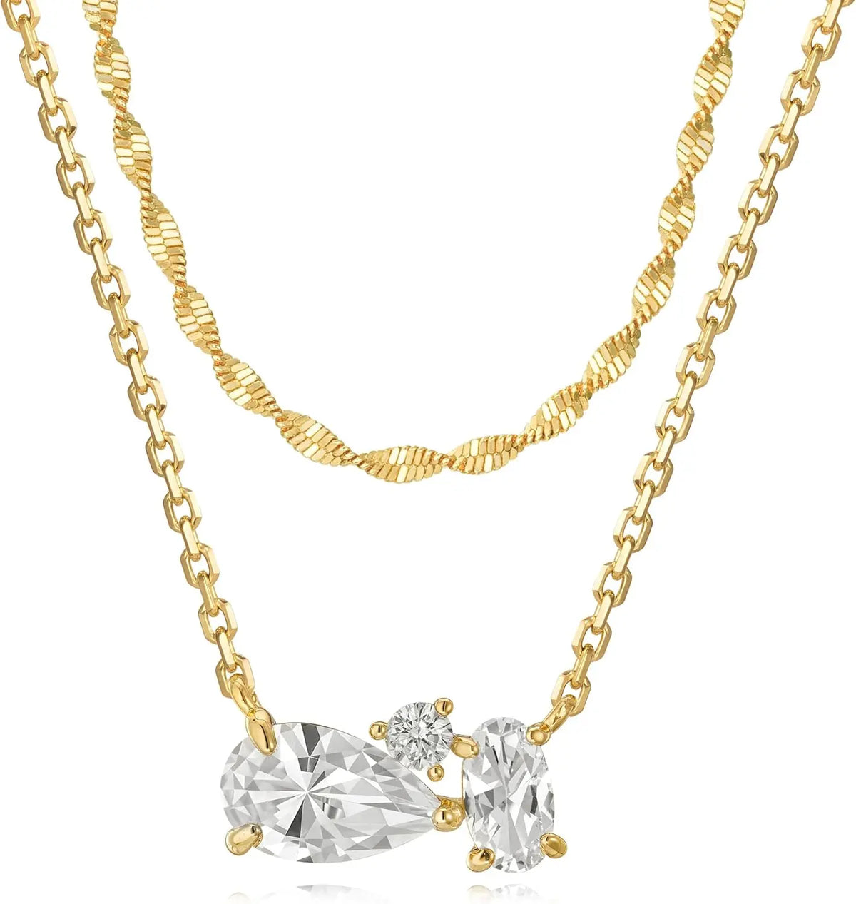 Women'S Gold-Plated Cubic Zirconia Layered Necklaces - Dainty Layering Jewelry with Paperclip Chain, Simple Choker Gift for Women