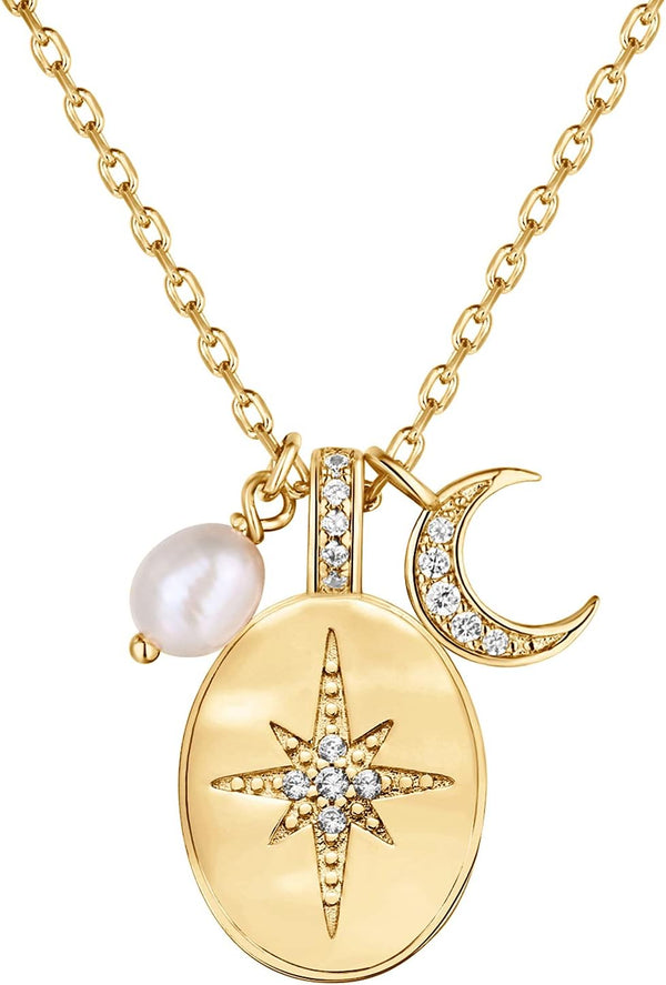 14K Gold Plated Engraved Coin Pendant Necklaces for Women