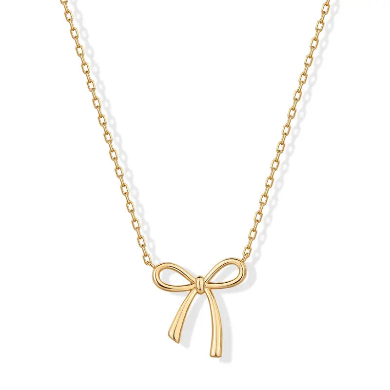 PAVOI 14K Gold Plated Bow Pendant Necklace for Women | Layering Chain Necklaces