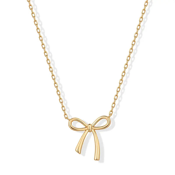 PAVOI 14K Gold Plated Bow Pendant Necklace for Women | Layering Chain Necklaces