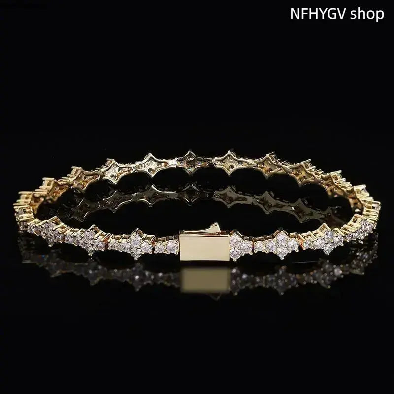 Wrist Jewelry, 6.5Mm Gold Plated CZ Tennis Bracelet, Classic Unisex Ornament, Fine Polished Accessory, Timeless Elegant Wear for Leisure Time, Events and Everyday Styling for Men and Women