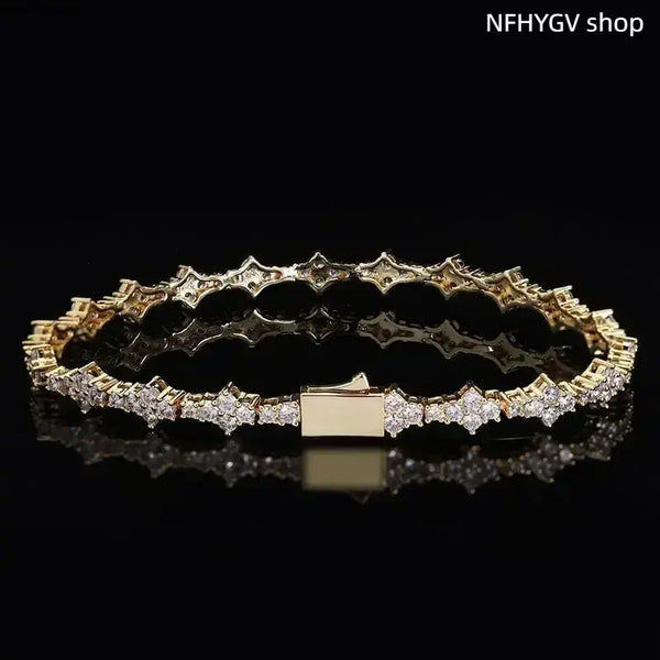 Wrist Jewelry, 6.5Mm Gold Plated CZ Tennis Bracelet, Classic Unisex Ornament, Fine Polished Accessory, Timeless Elegant Wear for Leisure Time, Events and Everyday Styling for Men and Women