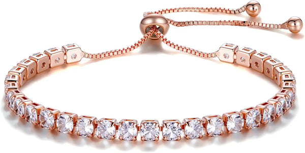 Tennis Bracelets for Women 18K Gold Plated 4Mm Zirconia Crystal Adjustable Silver Rose Gold Bracelets Gift Wedding Party Jewelry