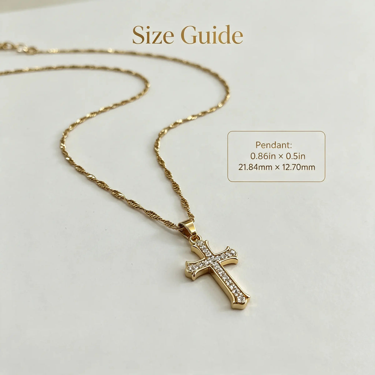 Gold Full Pave Cross Necklace - Twisted Rope Style, Chain Jewelry Necklaces for Elegant Occasions
