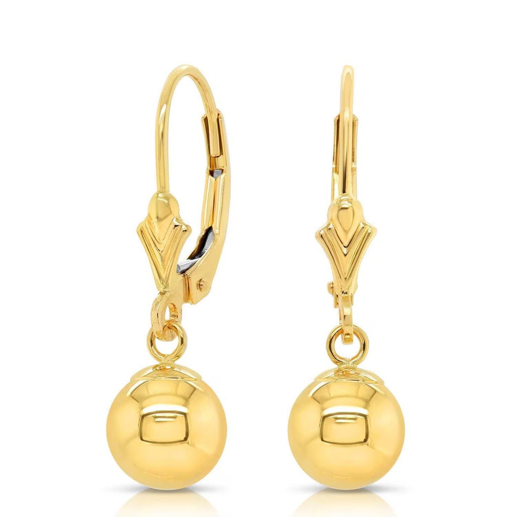 14K Gold Ball Drop Dangle Earrings with Lever-Backs, 14K Yellow Gold and 14K White Gold, Designed in New York City, by TILO Jewelry