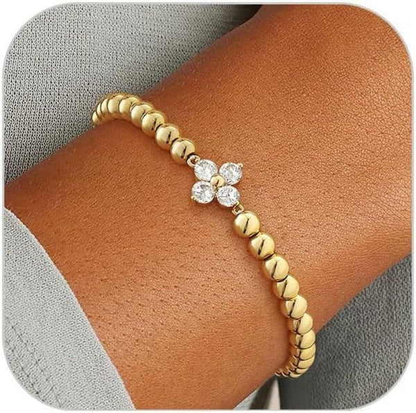 Birthstone Gold Bracelets for Women Trendy Clover Charm Bracelets - KARMARKA